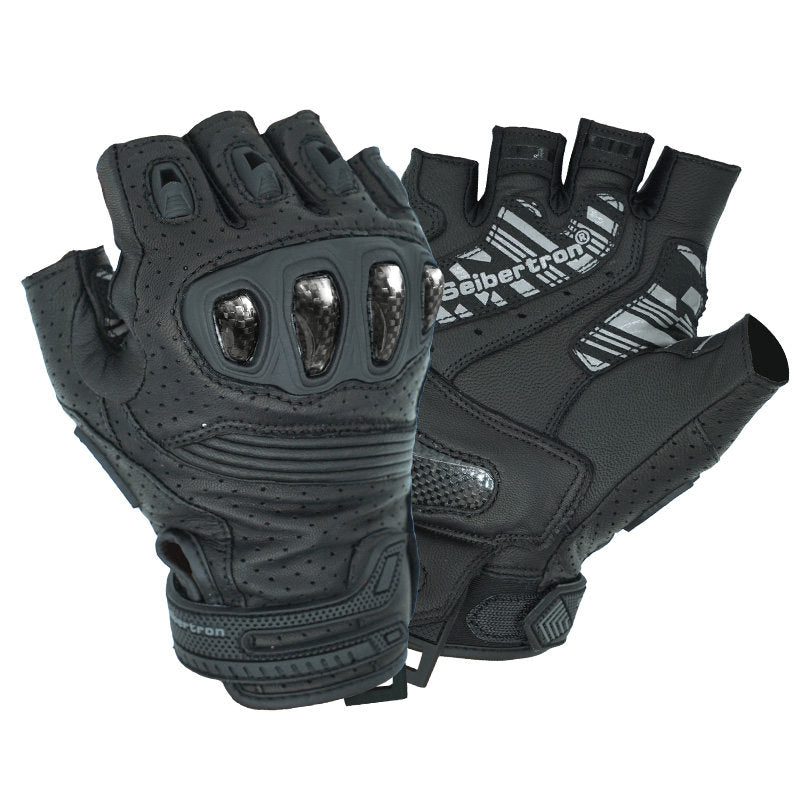 Motorcycle Carbon Fiber and Leather Fingerless Gloves-G45