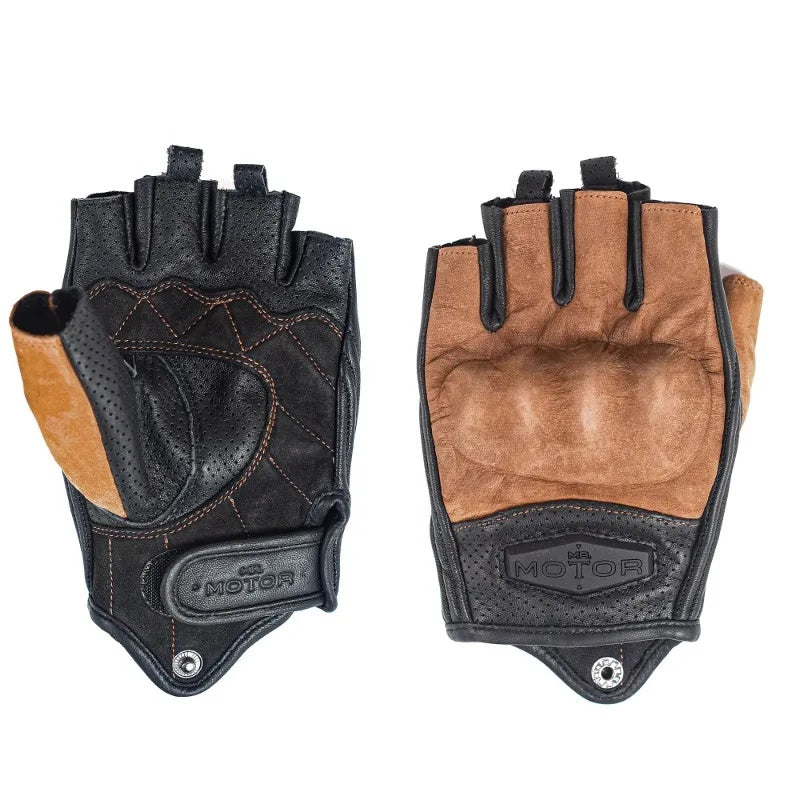 Retro genuine leather half-finger motorcycle gloves-G39