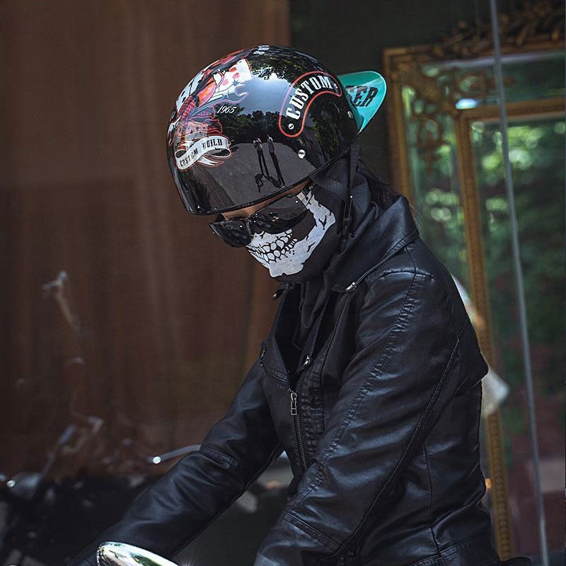 Retro baseball cap, retro motorcycle half helmet-I14