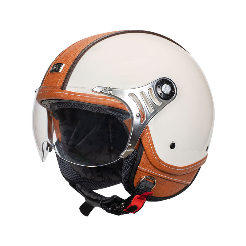 Retro leather open-face motorcycle helmet scooter gear – I53