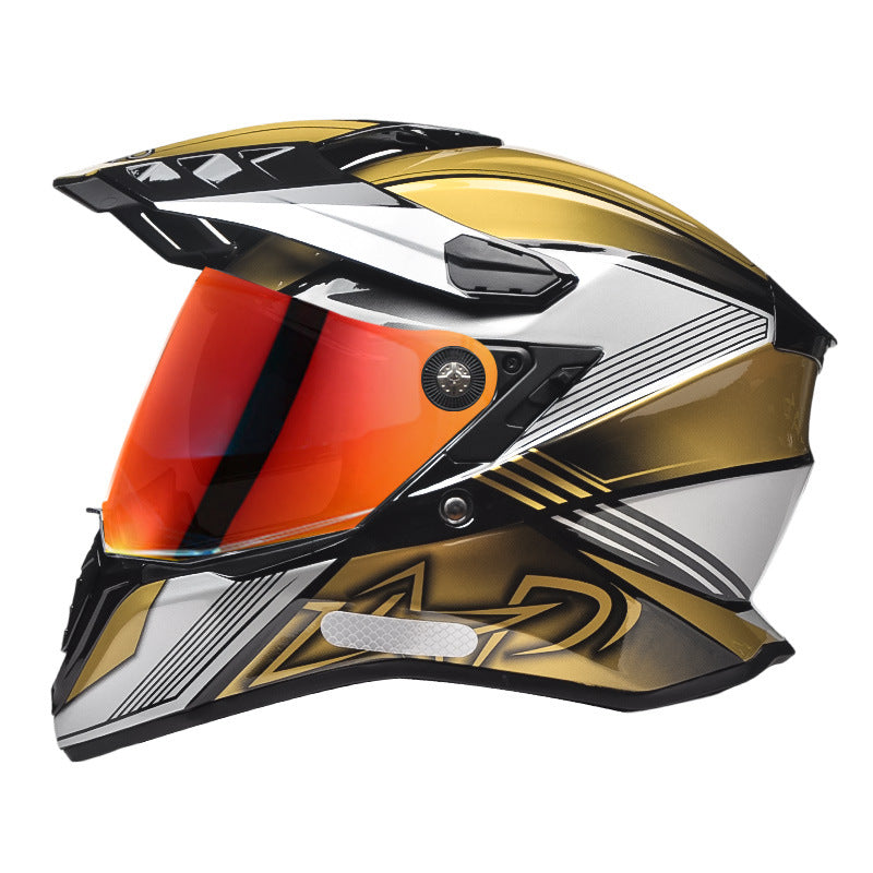 Dual-Visor Gold Off-Road Full-Face Motorcycle Helmet-I89