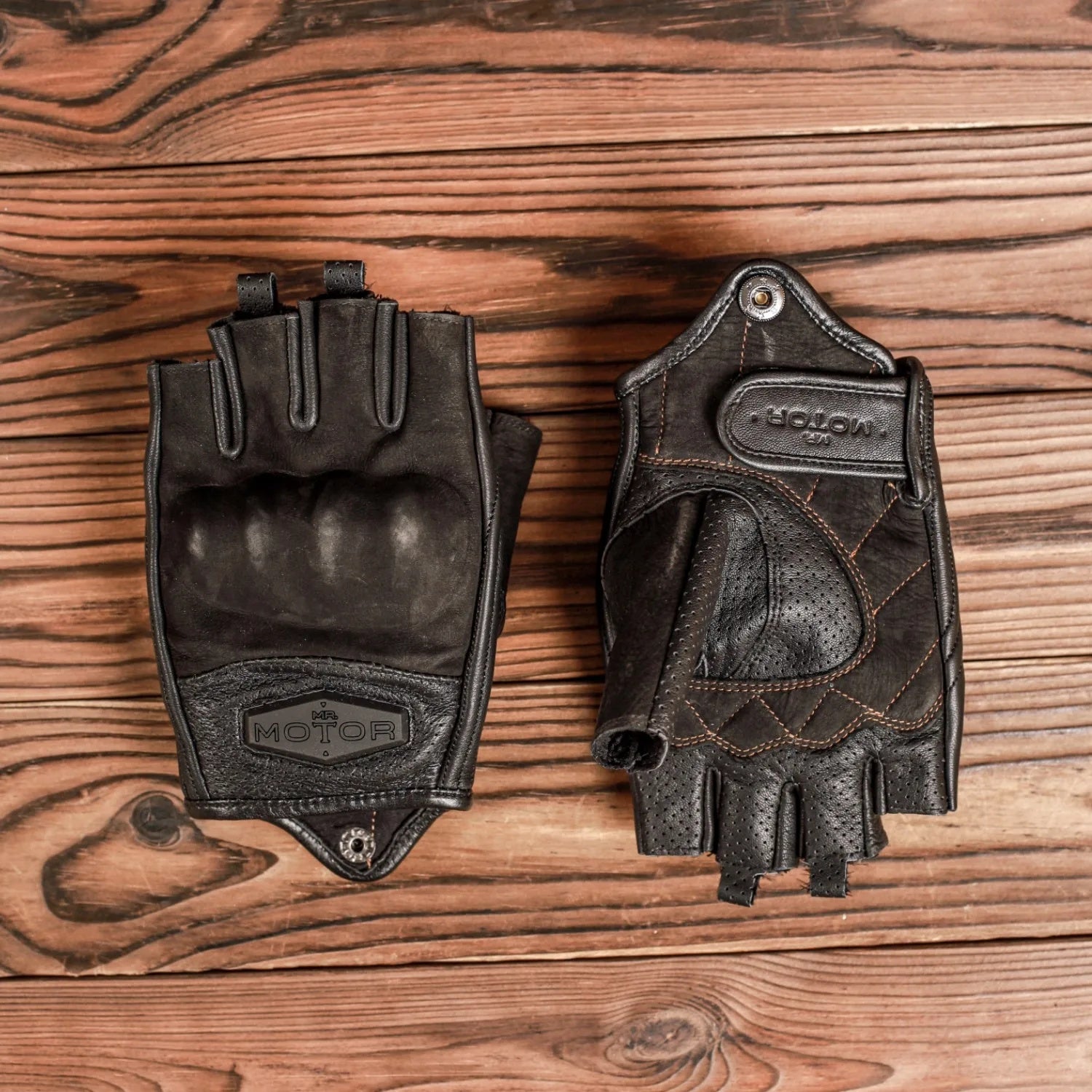 Retro genuine leather half-finger motorcycle gloves-G39