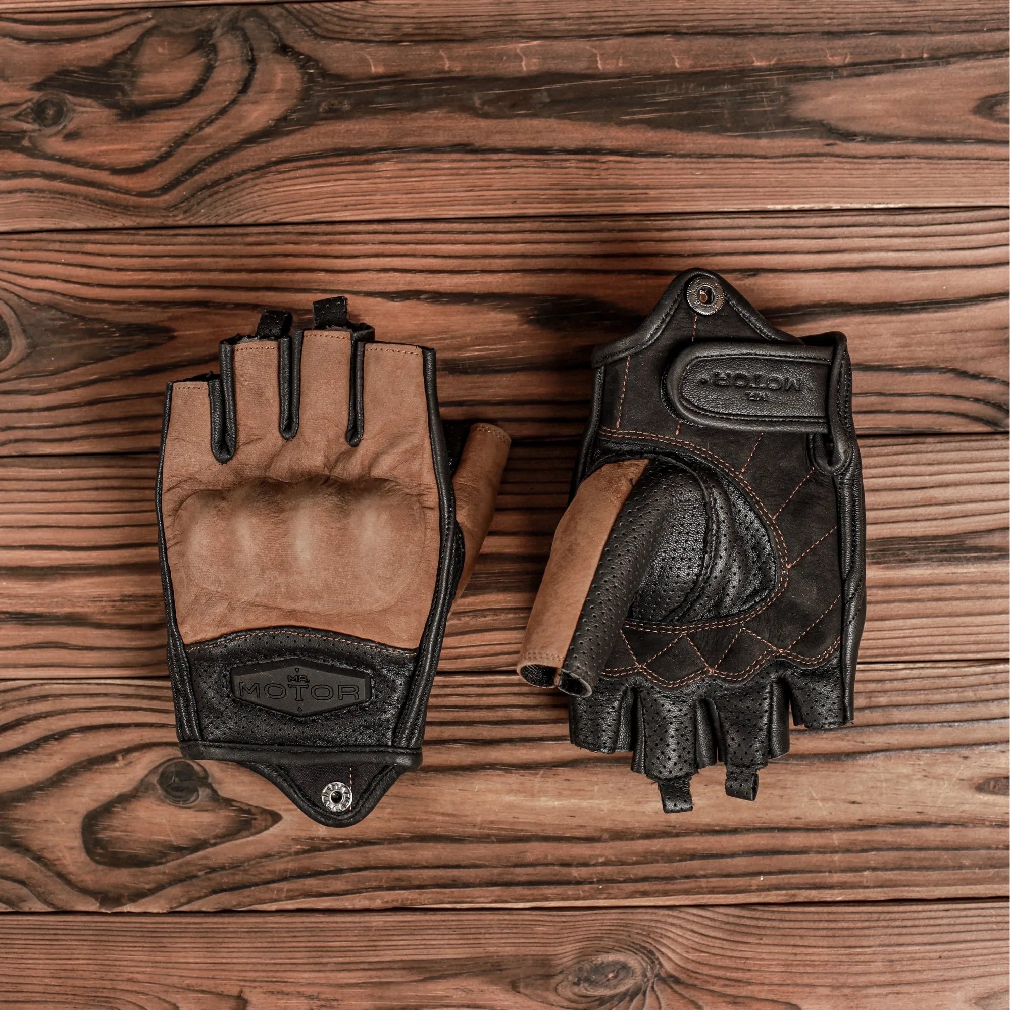 Retro genuine leather half-finger motorcycle gloves-G39