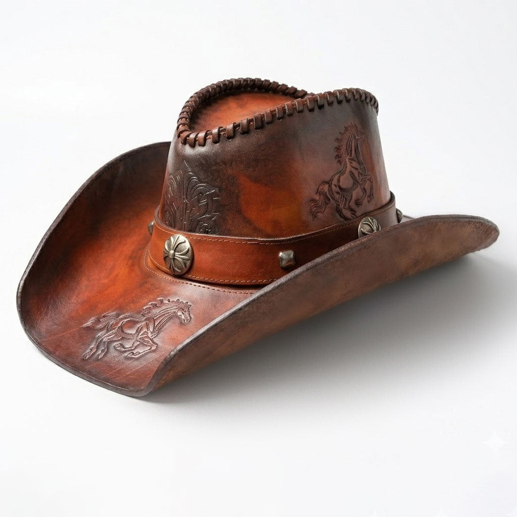 Retro Western cowboy hat/motorcycle hat (cowhide)-I119