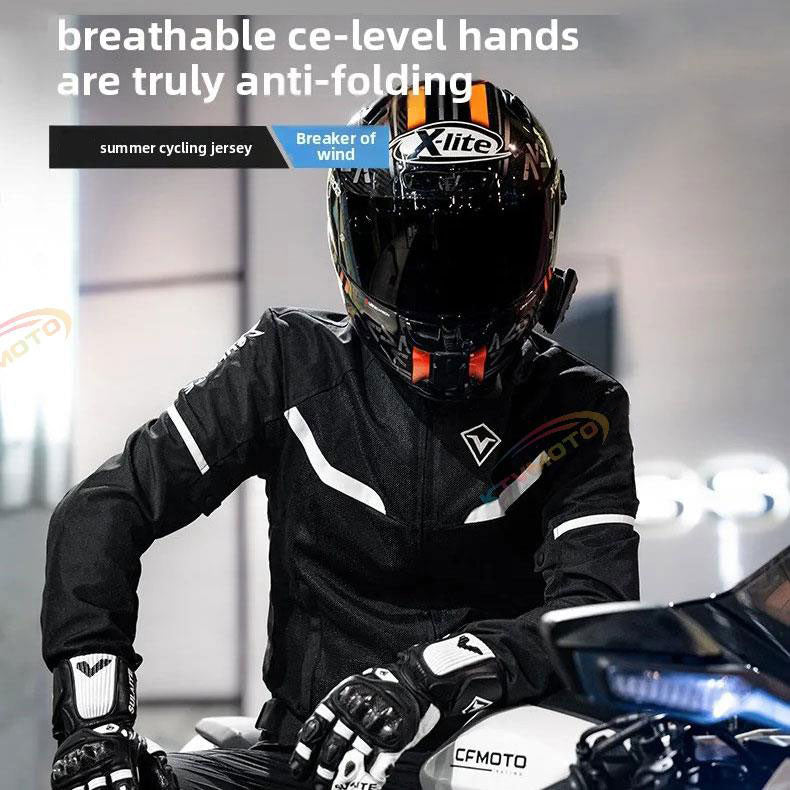 Double-layer breathable motorcycle riding gear with crash protection-J74