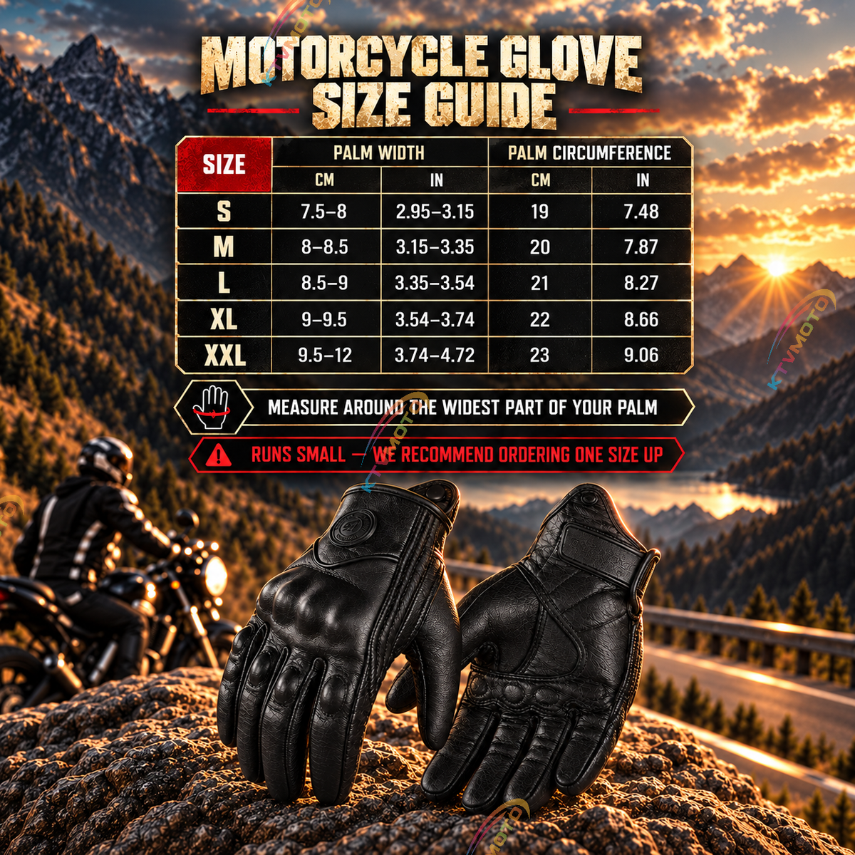 KTVMOTO Touchscreen Genuine Leather Motorcycle Riding Gloves - G105
