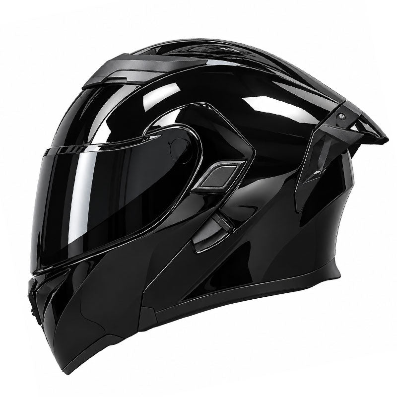 Flip-up motorcycle helmet with dual visors and a tinted rear spoiler-I149
