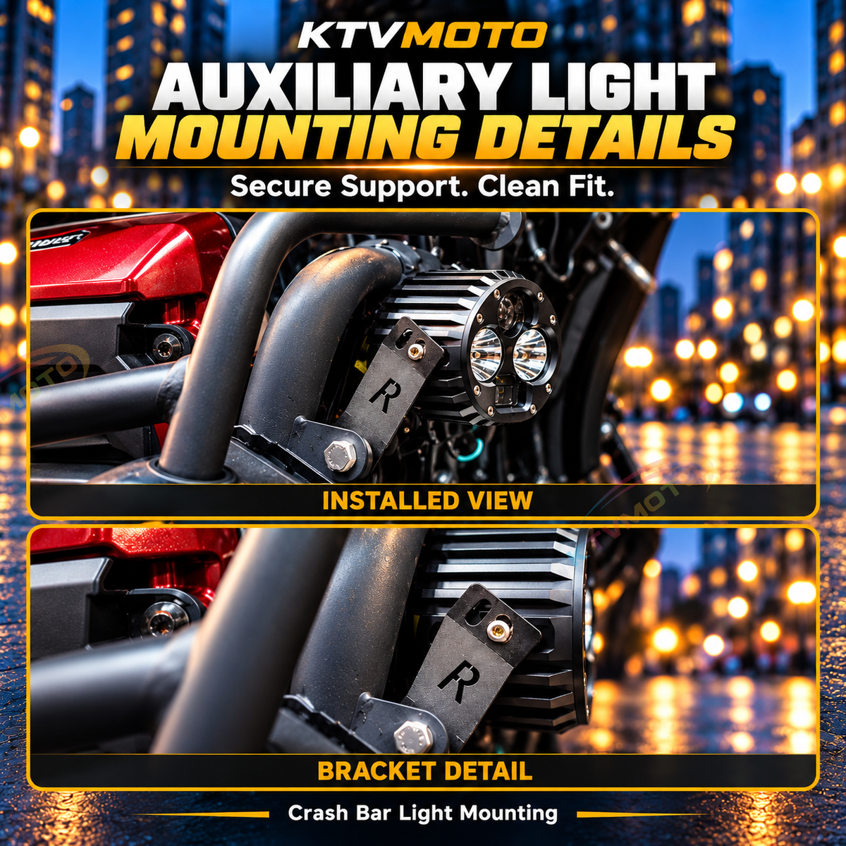 KTVMOTO Harley & Gold Wing GL1800 Auxiliary Light Mount Brackets-ML17
