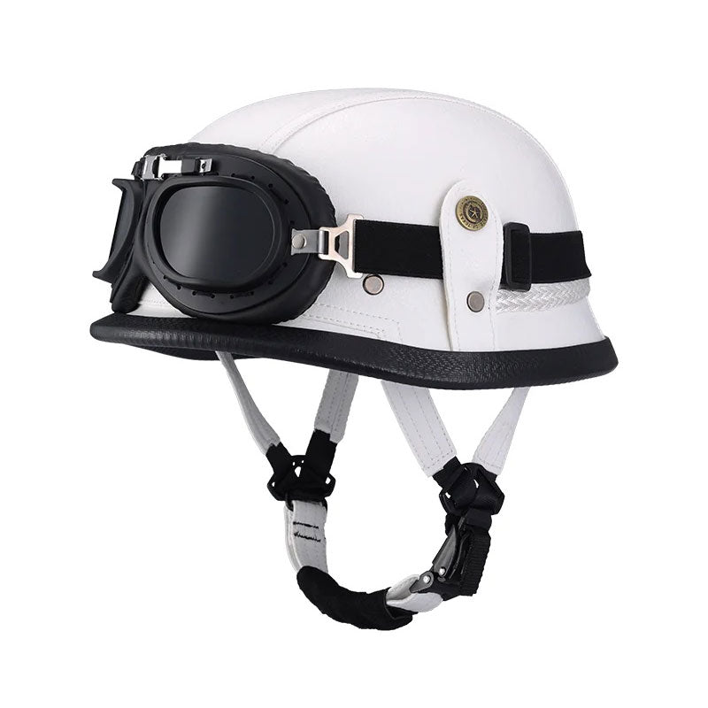 DOT Motorcycle German-style Genuine Leather Goggles Open Half Helmet-I10