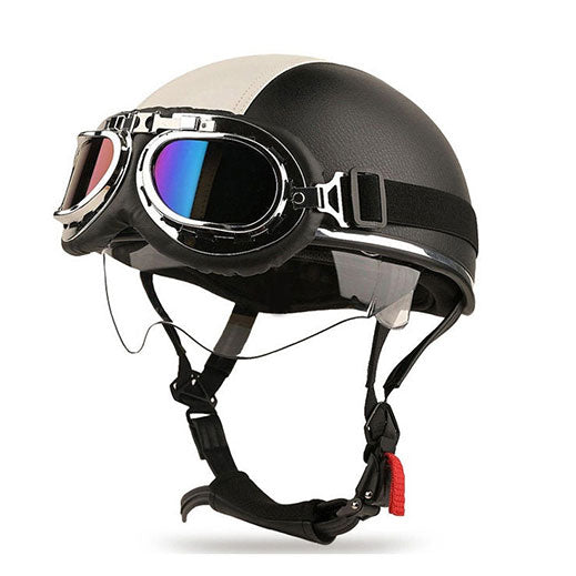 Retro two-tone cruiser motorcycle helmet with goggles-I23