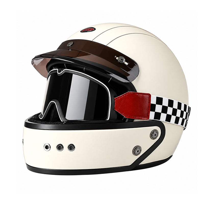 KTVMOTO Retro full-face motorcycle helmet with retro goggles – I36