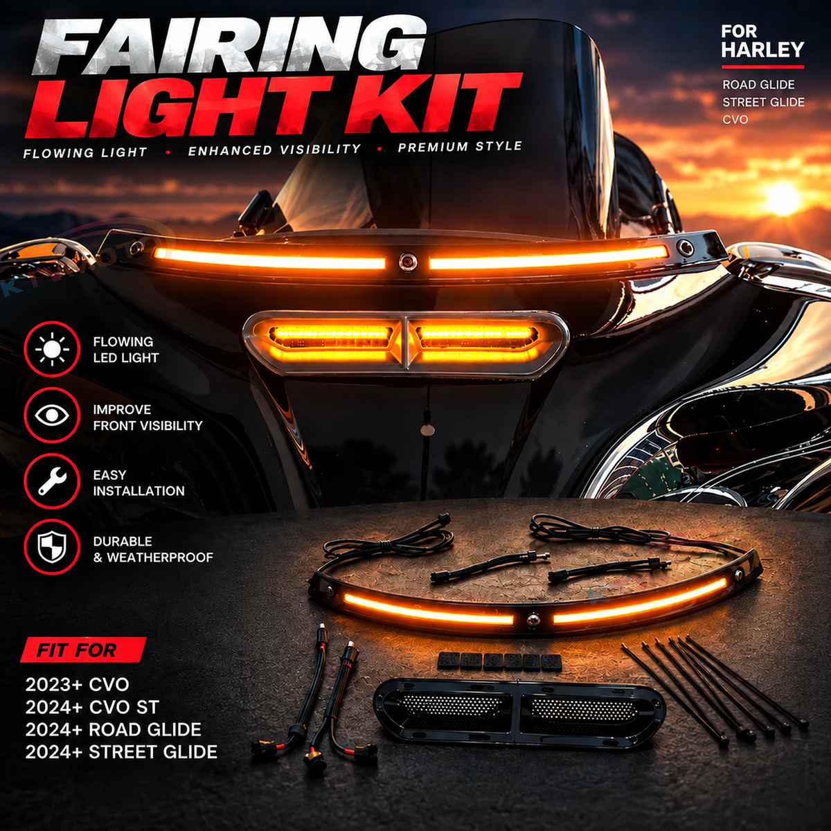 KTVMOTO Harley LED Auxiliary Light Soft Glow Trim Strip-ML07