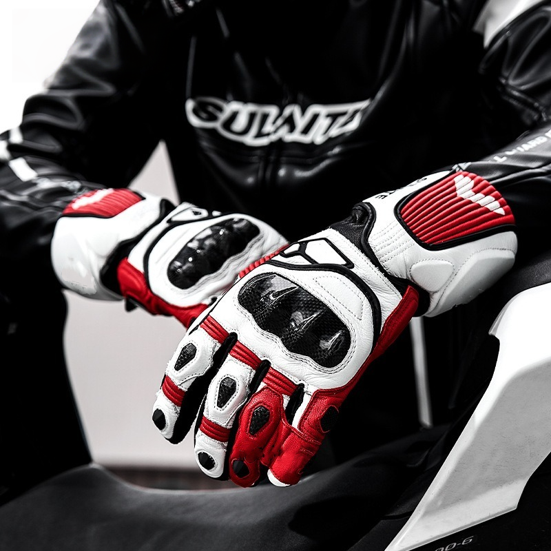 CE2 grade 3K carbon fiber genuine leather gloves - GT01