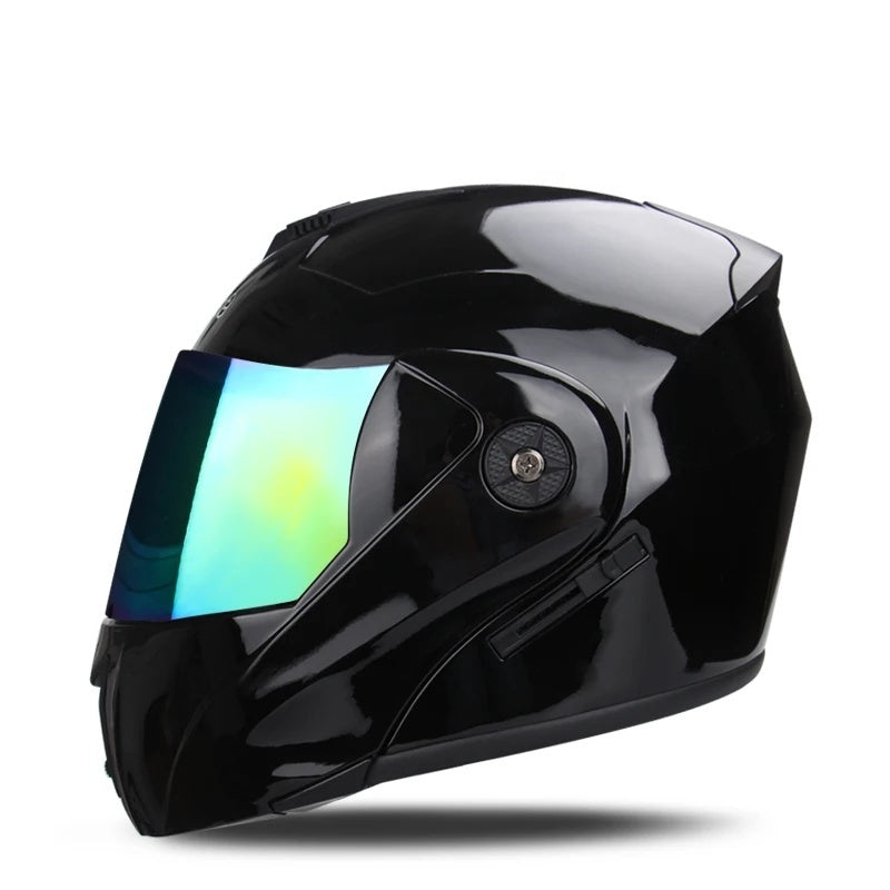 Motorcycle flip-up helmet with lightweight dual-lens design-I145