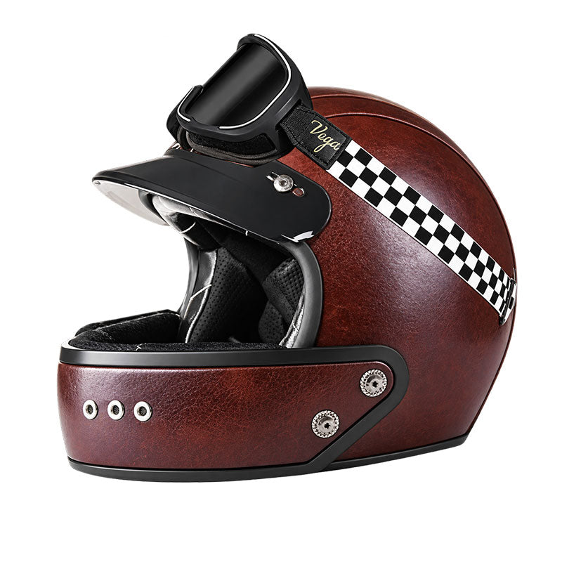 KTVMOTO Retro full-face motorcycle helmet with retro goggles – I36