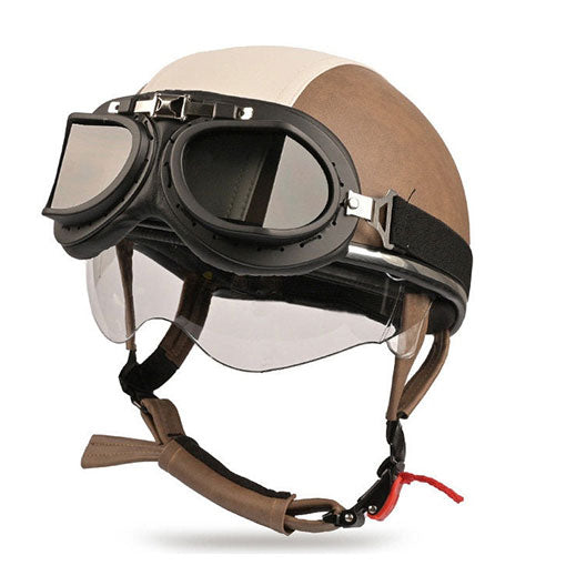 Retro two-tone cruiser motorcycle helmet with goggles-I23