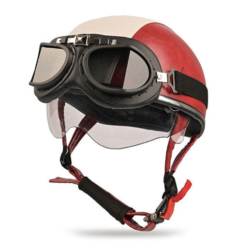 Retro two-tone cruiser motorcycle helmet with goggles-I23