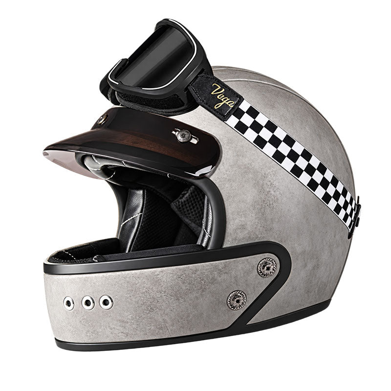 KTVMOTO Retro full-face motorcycle helmet with retro goggles – I36