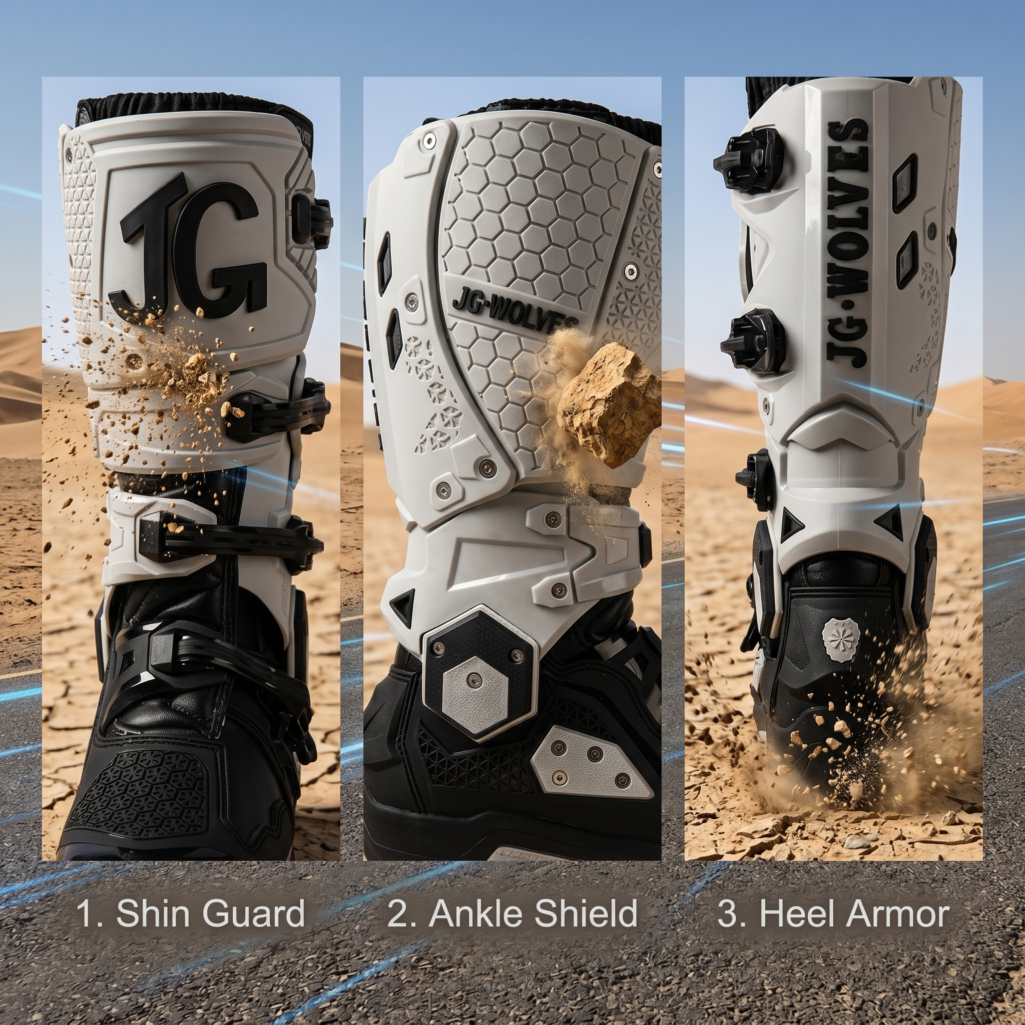 Off-road and rally motorcycle boots featuring a hinged structure-K72