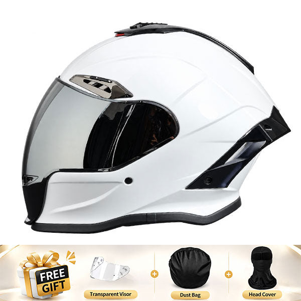 Cool full-face motorcycle helmet, featuring a rear spoiler and an extended visor-I308