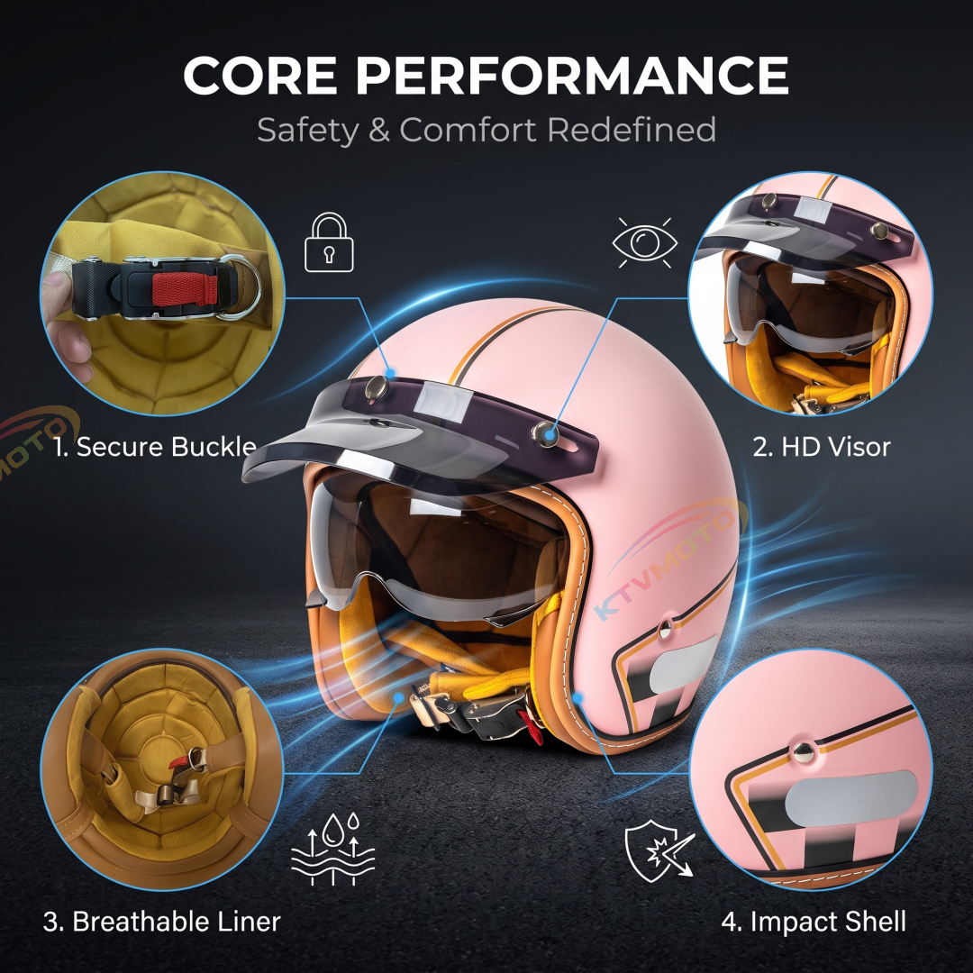Retro-style open-face 3/4 motorcycle helmet-I140