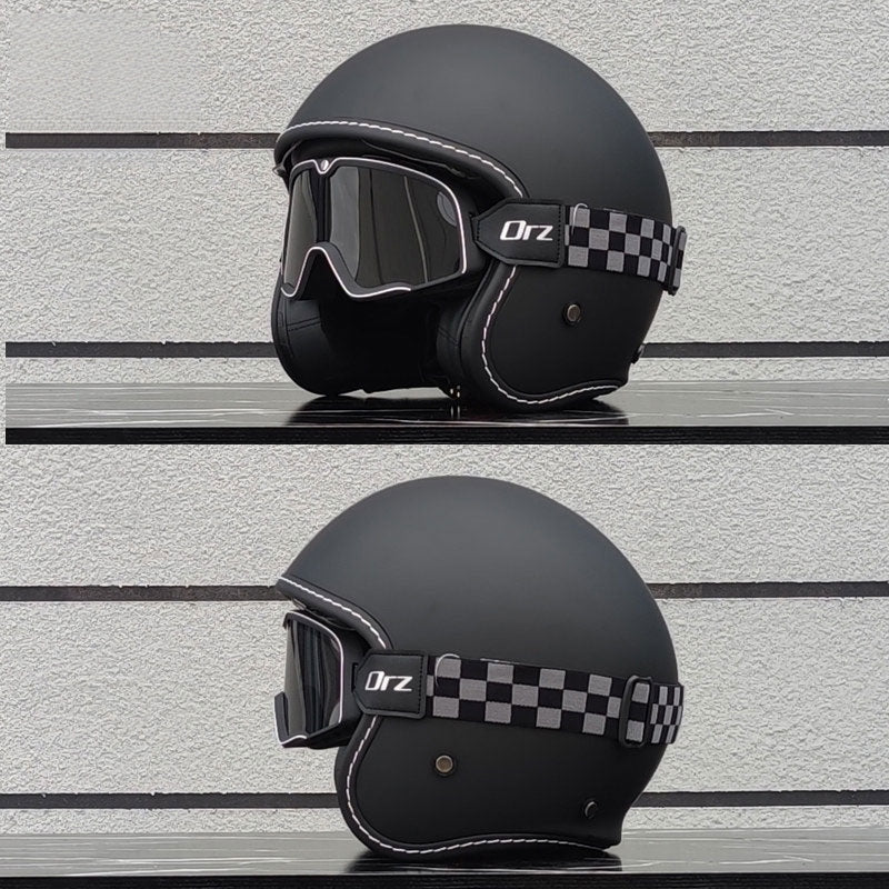 Retro-style open-face motorcycle helmet with built-in visor-I22