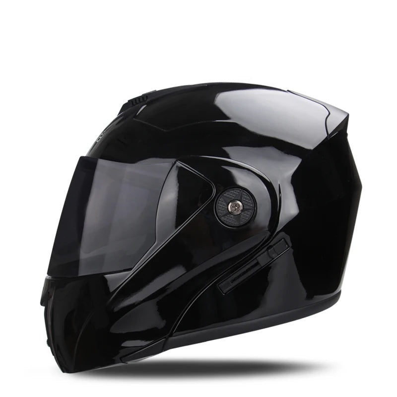 Motorcycle flip-up helmet with lightweight dual-lens design-I145