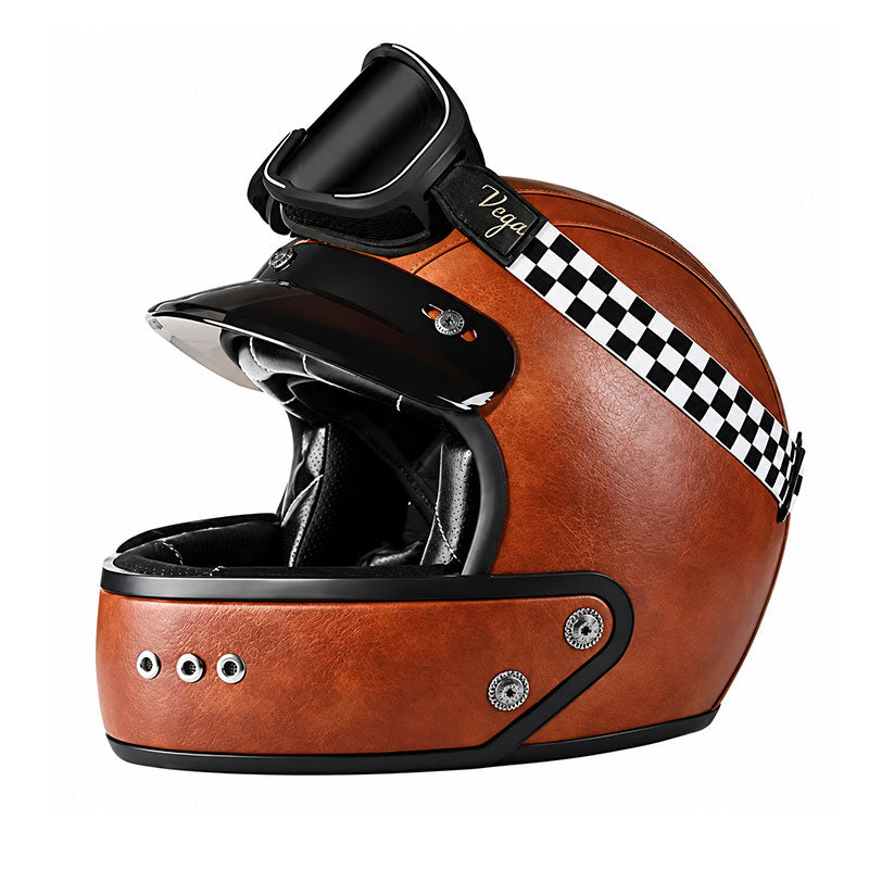 KTVMOTO Retro full-face motorcycle helmet with retro goggles – I36