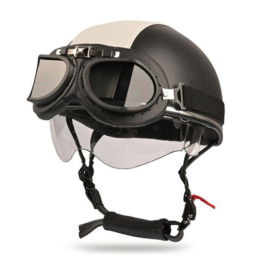 Retro two-tone cruiser motorcycle helmet with goggles-I23