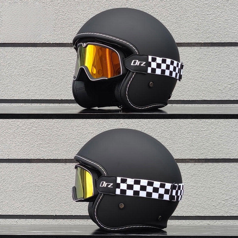 Retro-style open-face motorcycle helmet with built-in visor-I22