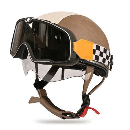 Retro two-tone cruiser motorcycle helmet with goggles-I23