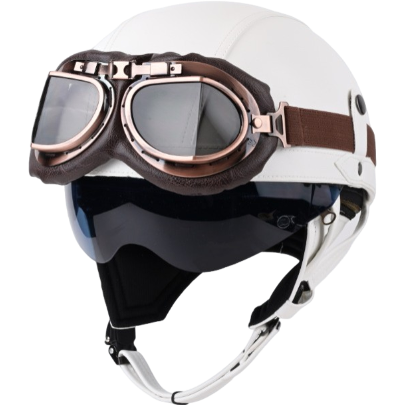 DOT Vintage Leather Motorcycle Helmet with Goggles- I06