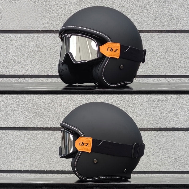 Retro-style open-face motorcycle helmet with built-in visor-I22