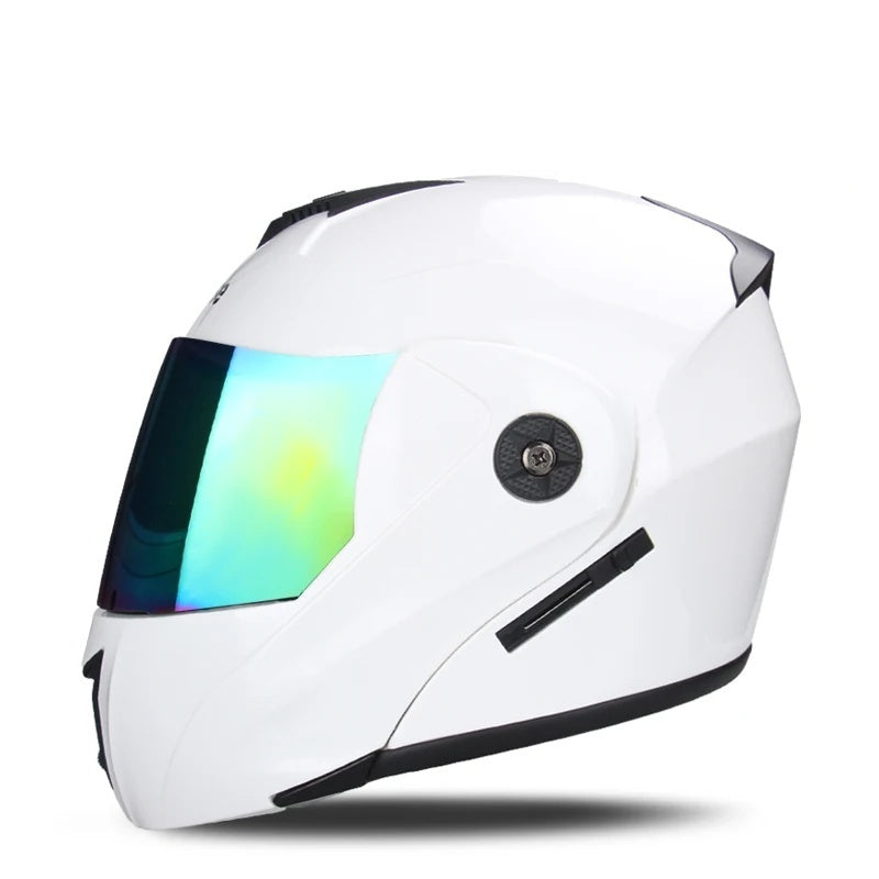 Motorcycle flip-up helmet with lightweight dual-lens design-I145