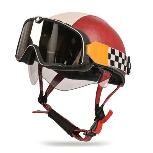 Retro two-tone cruiser motorcycle helmet with goggles-I23