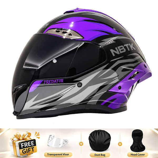 Cool full-face motorcycle helmet, featuring a rear spoiler and an extended visor-I308