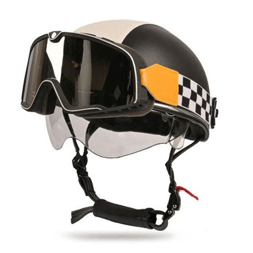 Retro two-tone cruiser motorcycle helmet with goggles-I23