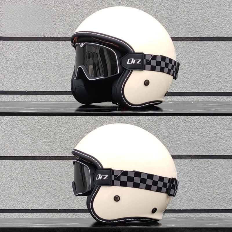 Retro-style open-face motorcycle helmet with built-in visor-I22