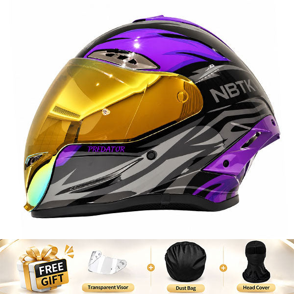 Cool full-face motorcycle helmet, featuring a rear spoiler and an extended visor-I308