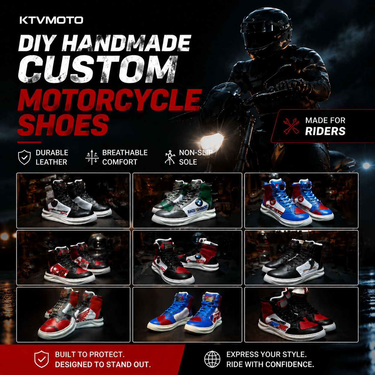 Custom DIY Leather (Cowhide) Motorcycle Riding Boots-K169