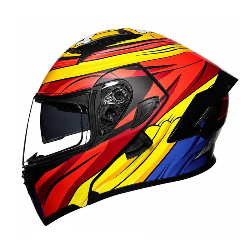 Vibrant Graffiti Dual-Visor Modular Motorcycle Helmet with Rear Spoiler-I154