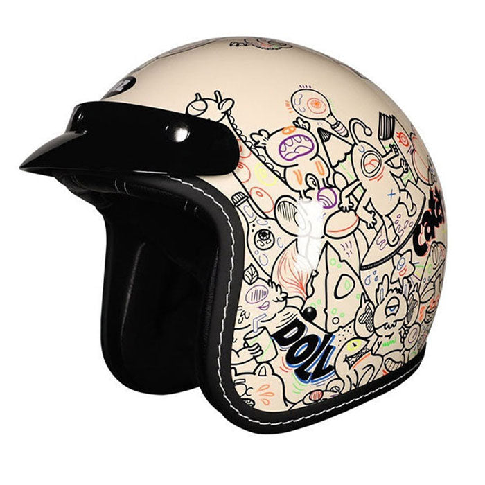 KTVMOTO Retro Open Face Motorcycle Helmet – Vintage Graphic Style-I21