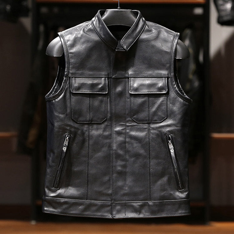Sons of Anarchy Motorrad-Lederweste mit Stehkragen - A33
