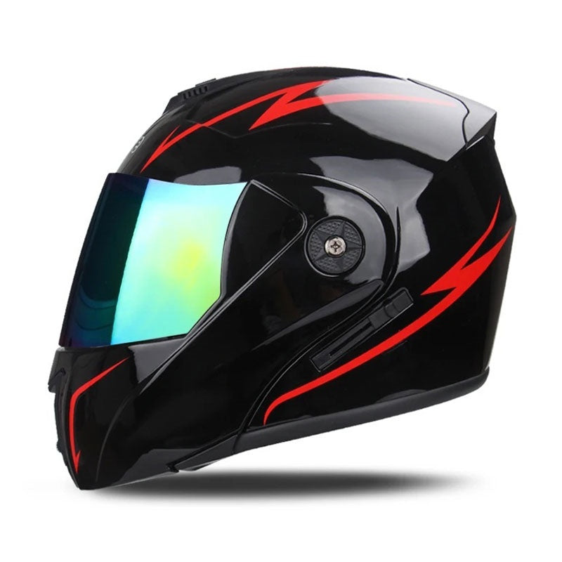 Motorcycle flip-up helmet with lightweight dual-lens design-I145
