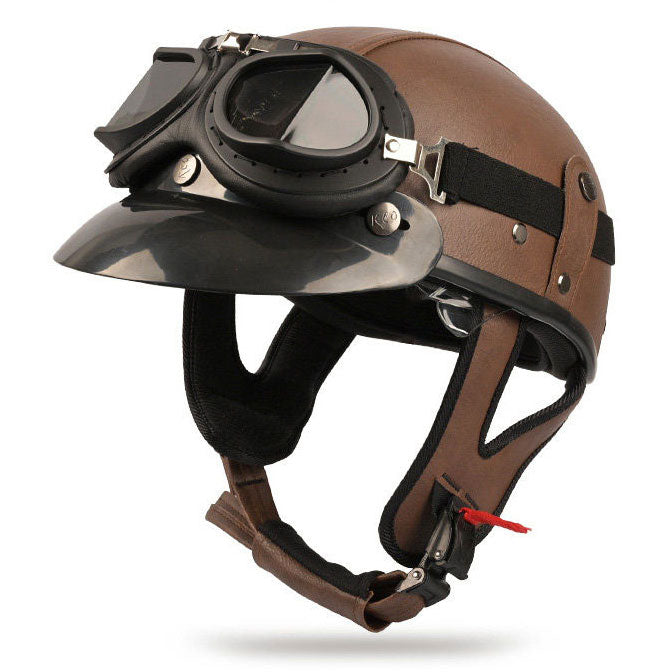 Retro cruiser motorcycle helmet with concealed inner visor-I31