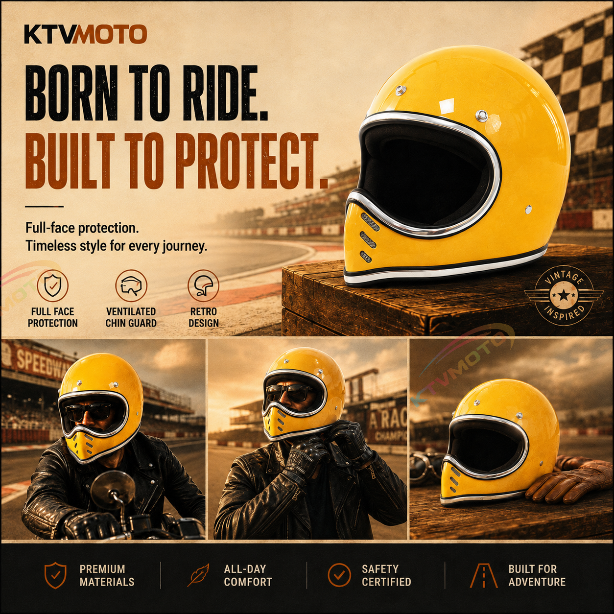 Open-style retro full-face motorcycle helmet-I137