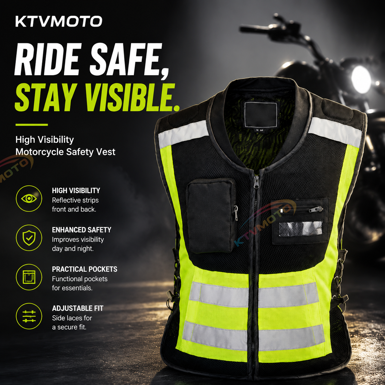 Reflective vest for motorcycle racing and rally riding-J101
