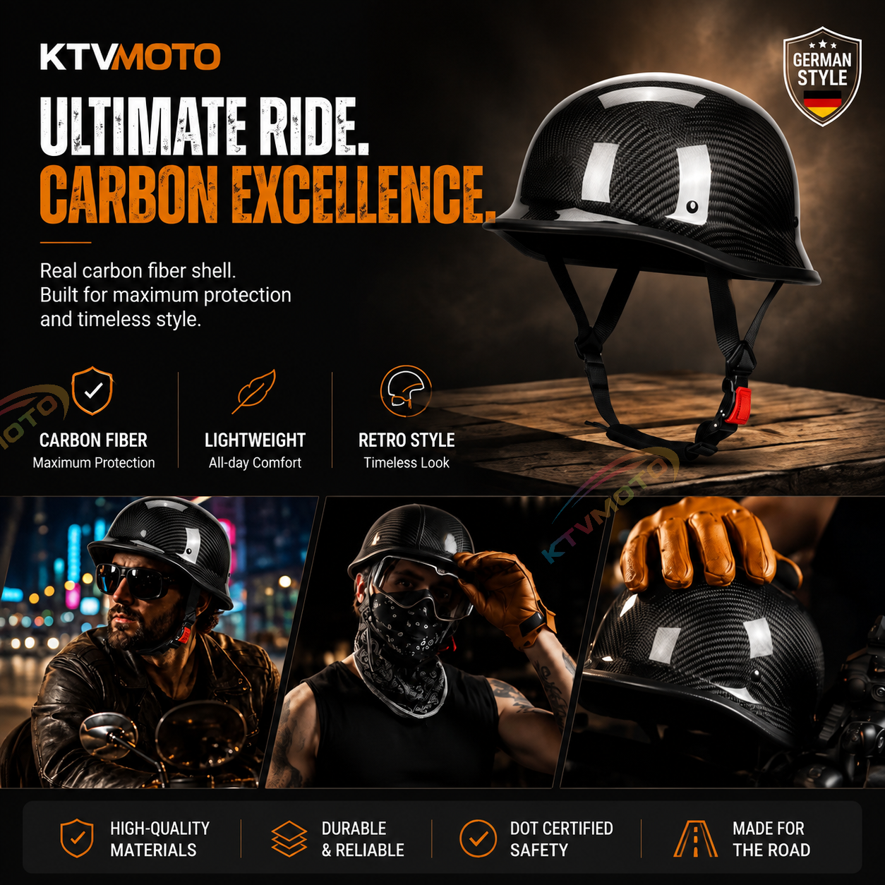 Carbon fiber retro motorcycle half helmet-I51