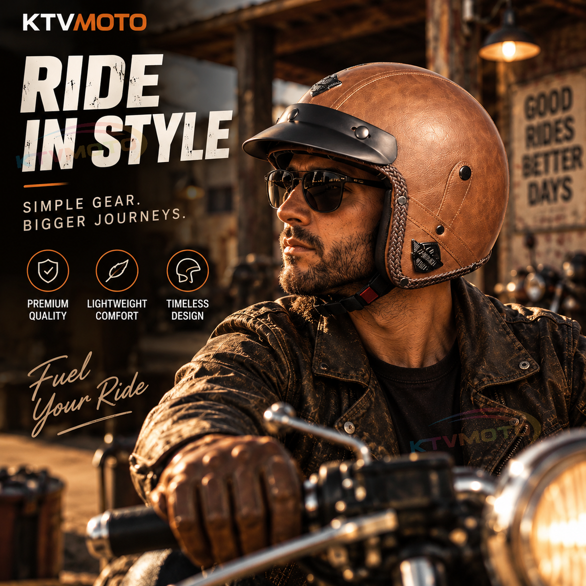 KTVMOTO Retro lightweight open-face motorcycle helmet-I26