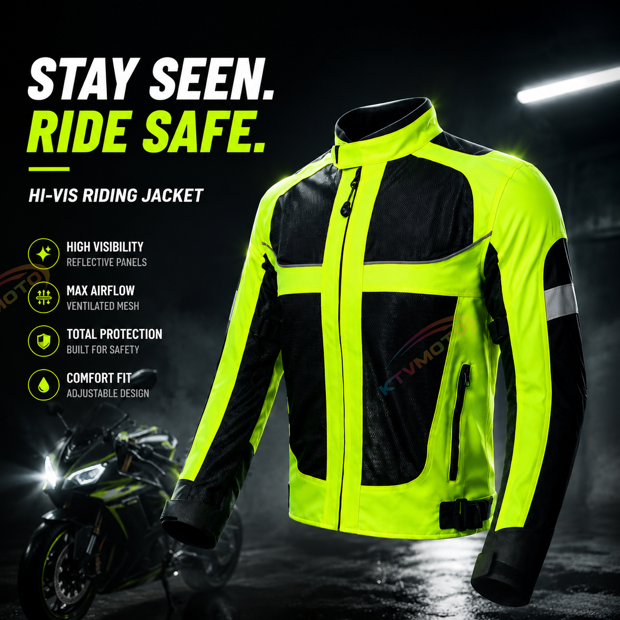 Breathable motorcycle riding gear with reflective elements-J100